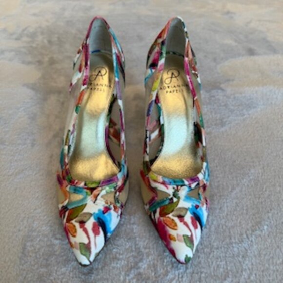 Adrianna Papell Shoes Watercolor Floral Printed Pointed Toe Slip On Heel 8 Med - Picture 2 of 15